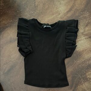 Zara Black Cropped Top with Ruffled Sleeves size Small